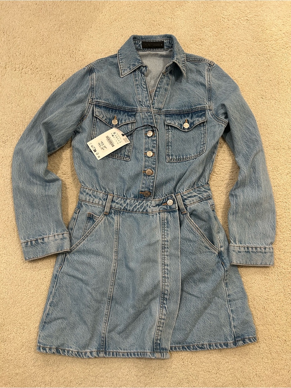 Zara Light Blue Denim Long Sleeve Dress